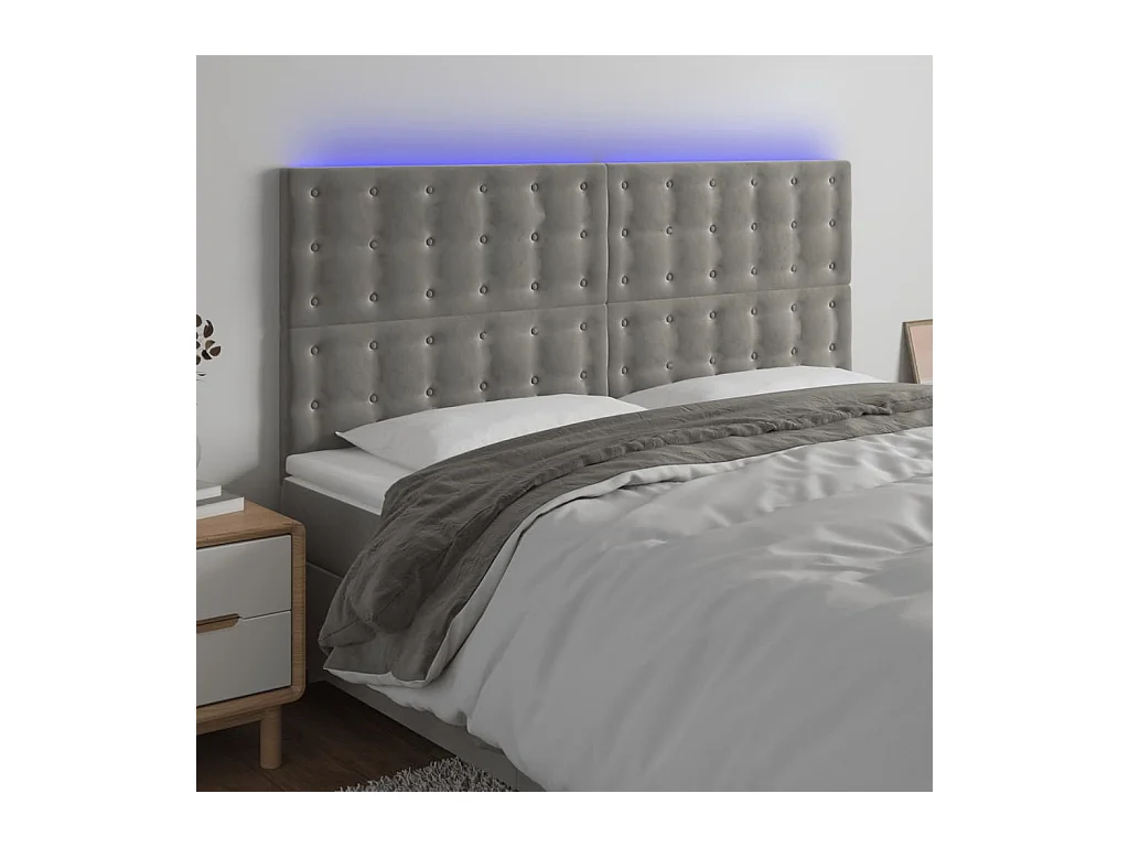 Tête de lit à LED Gris clair 180x5x118/128 cm Velours