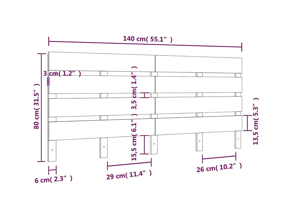 Hoofdbord 140x3x80 cm massief grenenhout