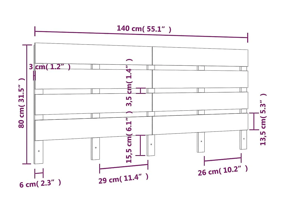 Tête de lit 140x3x80 cm Bois massif de pin