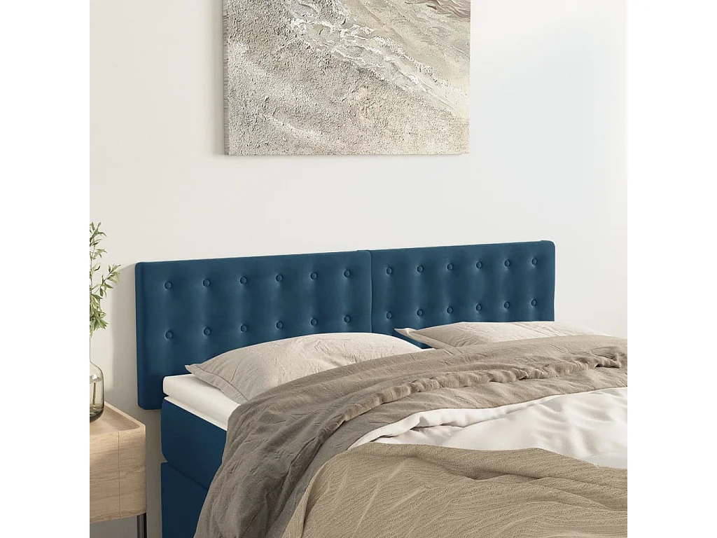 Cabeceira de cama 2 pcs veludo 72x5x78/88 cm azul-escuro