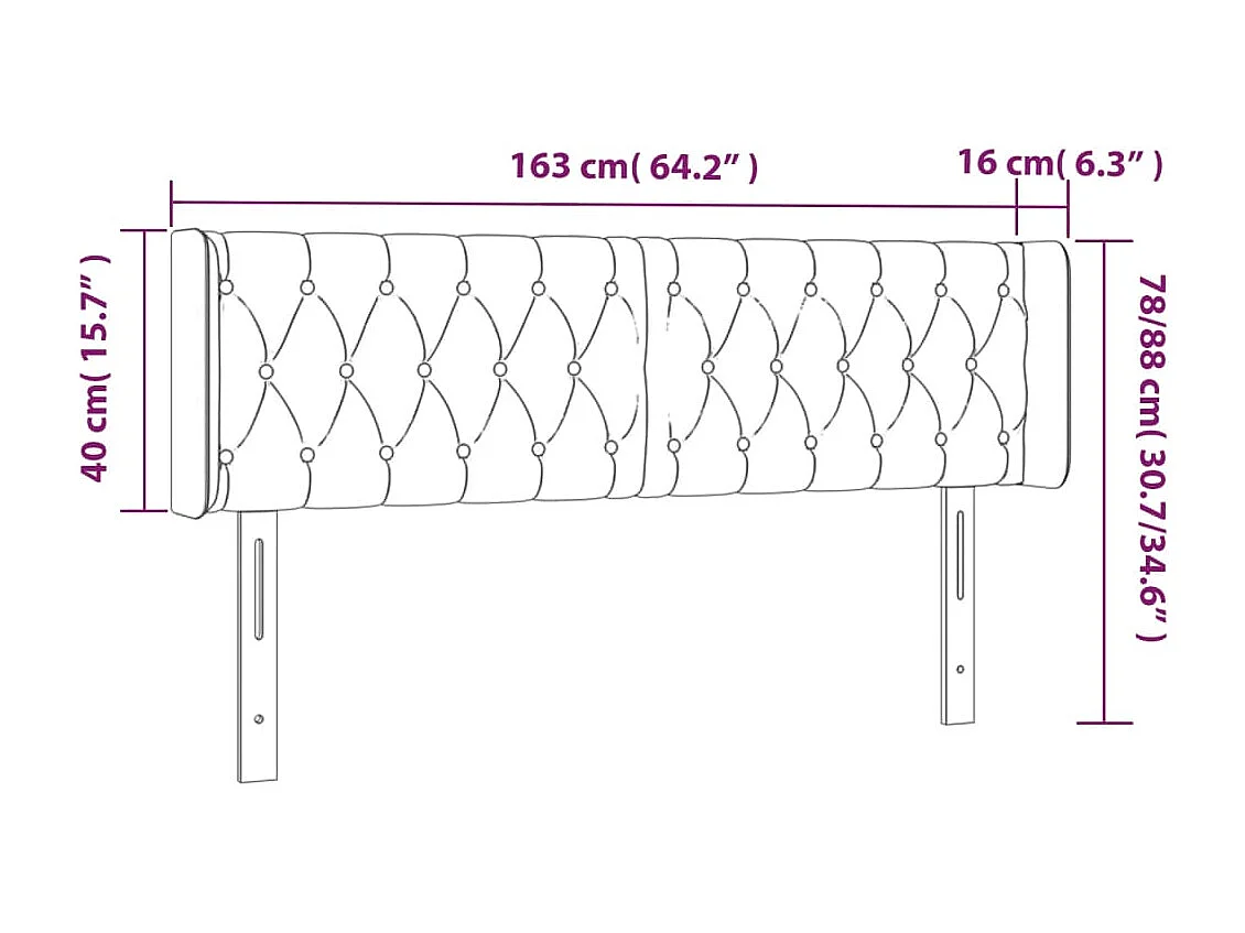 Hoofdbord met randen 163x16x78/88 cm fluweel roze