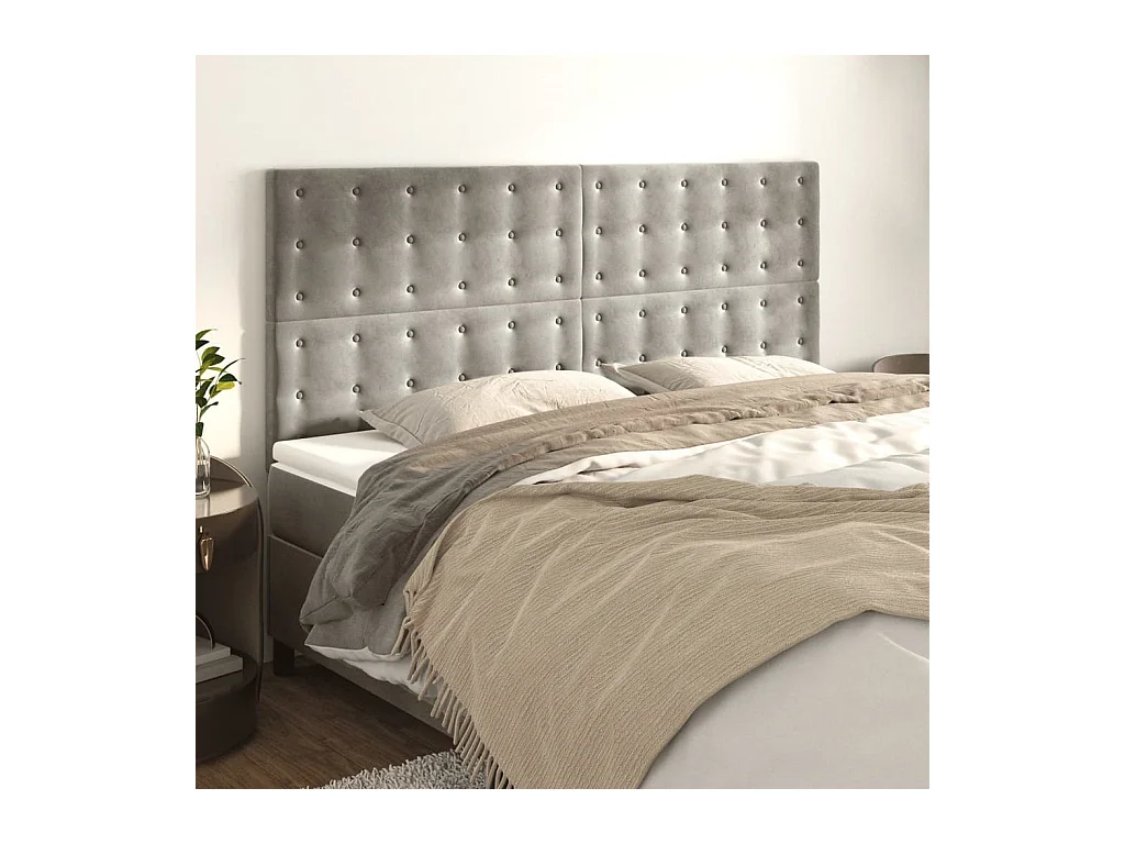 Têtes de lit 4 pcs Gris clair 90x5x78/88 cm Velours