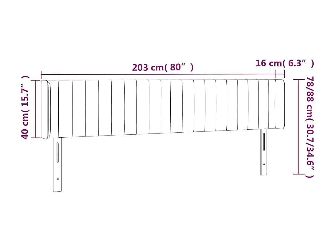 Hoofdbord met randen 203x16x78/88 cm fluweel donkerblauw