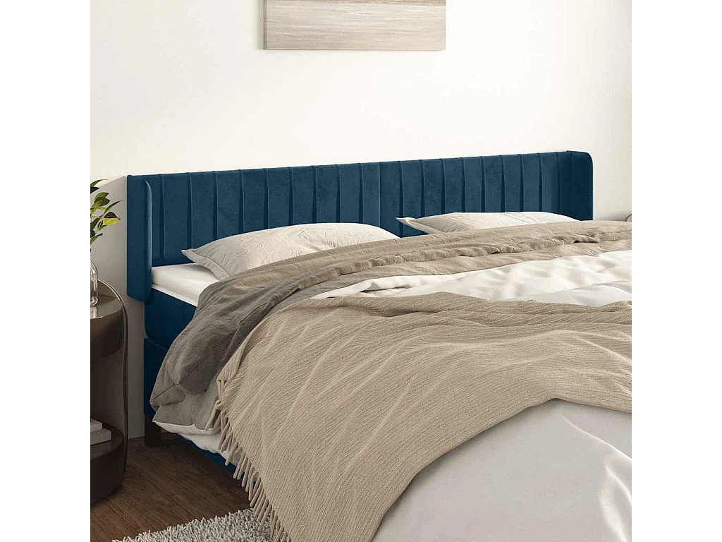 Testiera ad Orecchio Blu Scuro 203x16x78/88 cm in Velluto