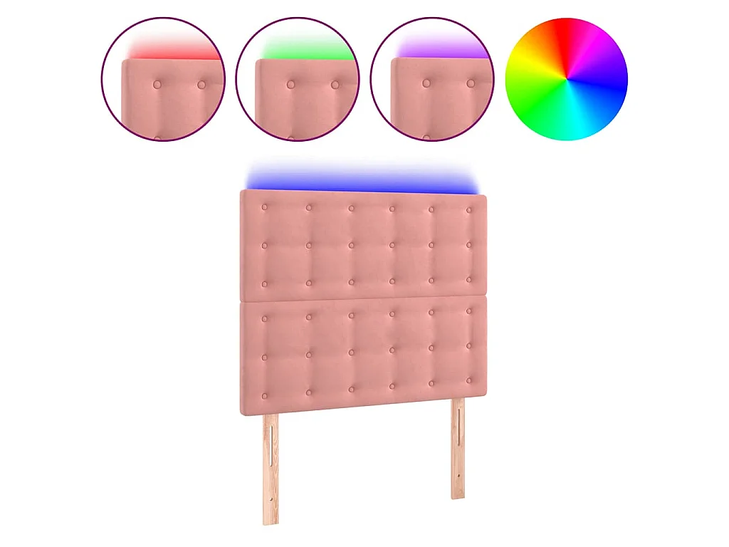 Cabecero con luces LED terciopelo rosa 90x5x118/128 cm