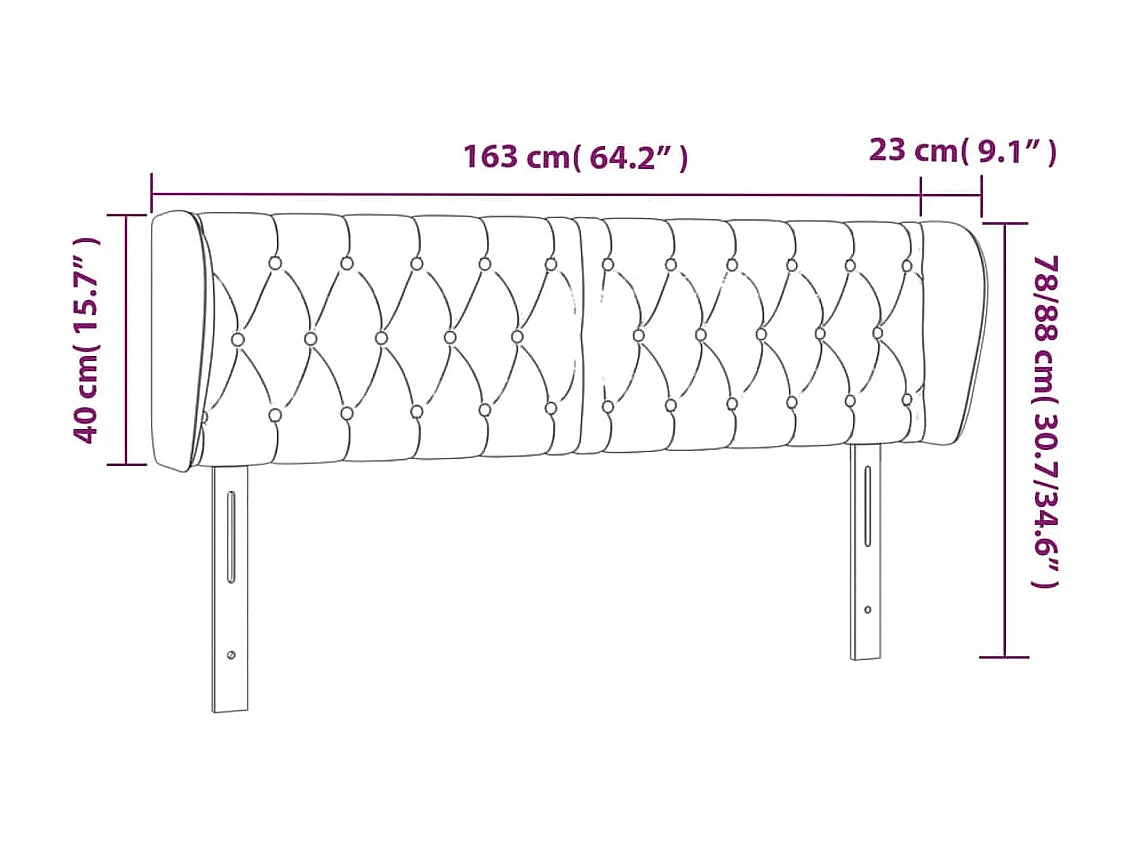 Hoofdbord met randen 163x23x78/88 cm fluweel roze