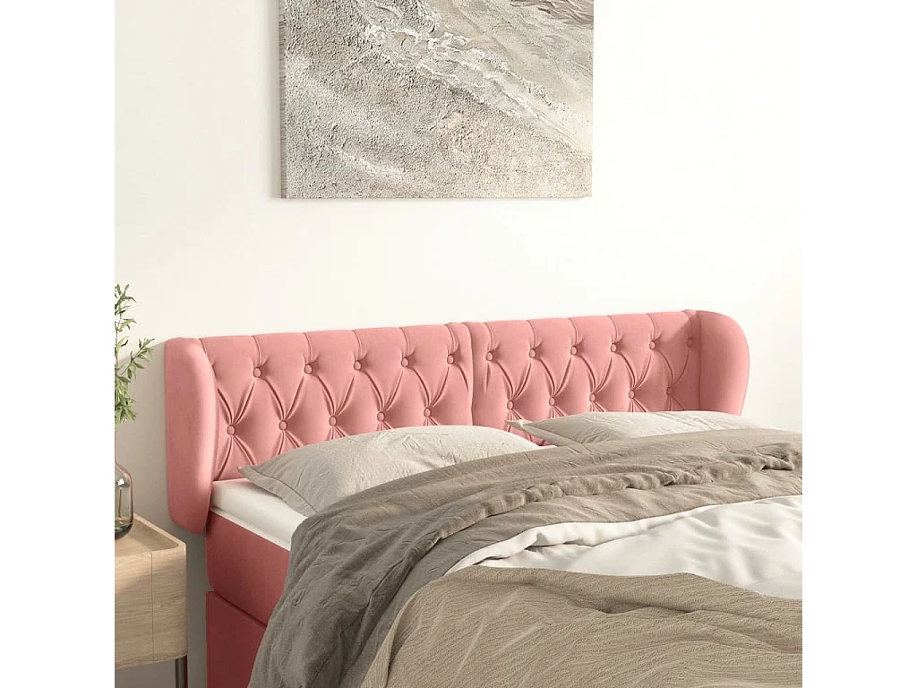 Hoofdbord met randen 163x23x78/88 cm fluweel roze