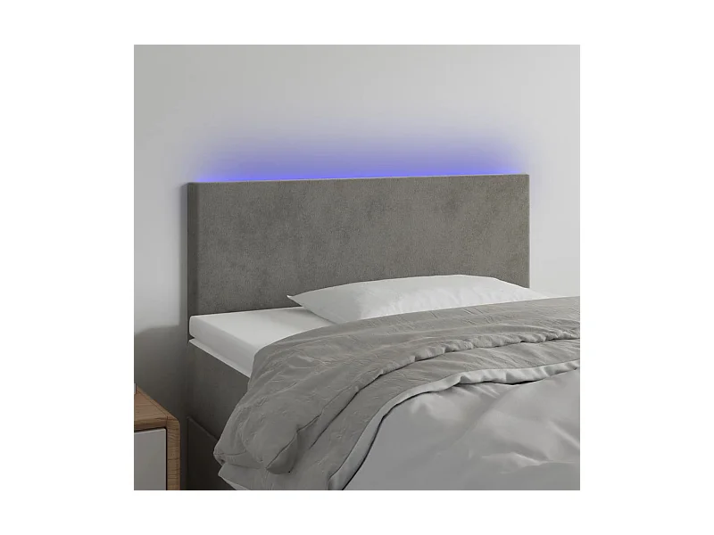 Cabeceira de cama c/ luzes LED veludo 90x5x78/88 cm cinza-claro