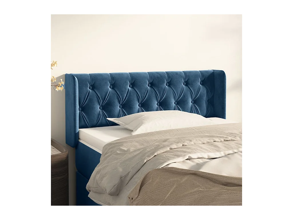 Hoofdbord met randen 93x16x78/88 cm fluweel donkerblauw