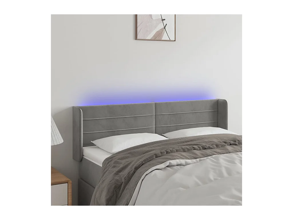 Tête de lit à LED Gris clair 147x16x78/88 cm Velours