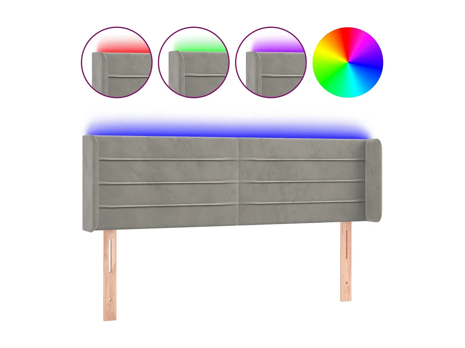 LED Kopfteil Hellgrau 147x16x78/88 cm Samt