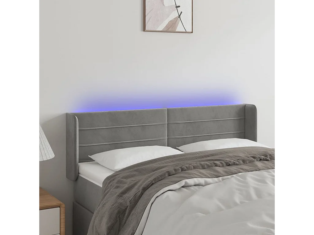 LED Kopfteil Hellgrau 147x16x78/88 cm Samt
