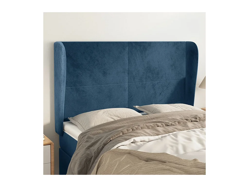 Tête de lit avec oreilles Bleu foncé 147x23x118/128 cm Velours