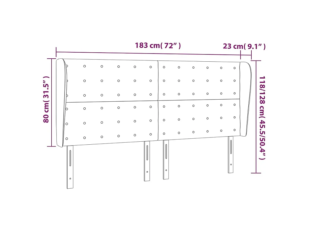 Tête de lit avec oreilles Gris clair 183x23x118/128 cm Velours