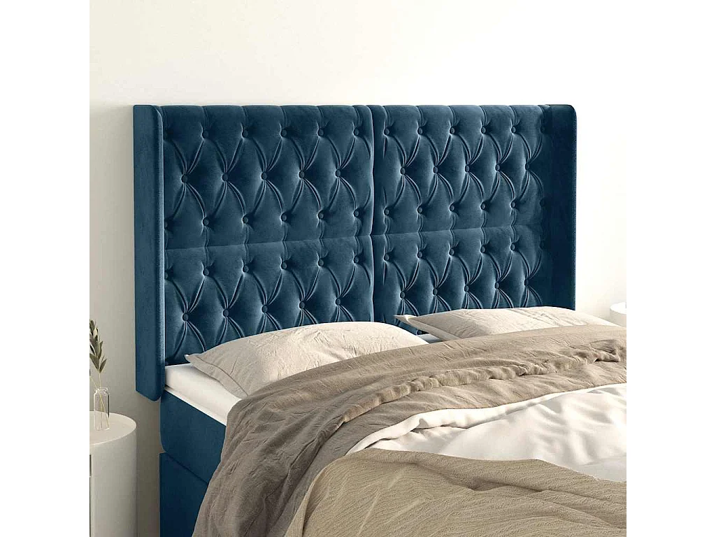 Kopfteil mit Ohren Dunkelblau 163x16x118/128 cm Samt