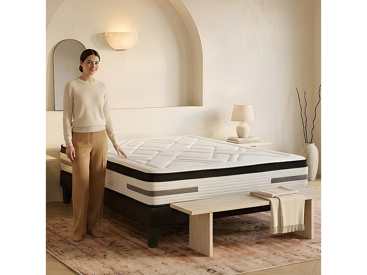 Matelas Bellevue - Ressorts ensachés + mémoire de forme - 24 cm - 140x200 cm