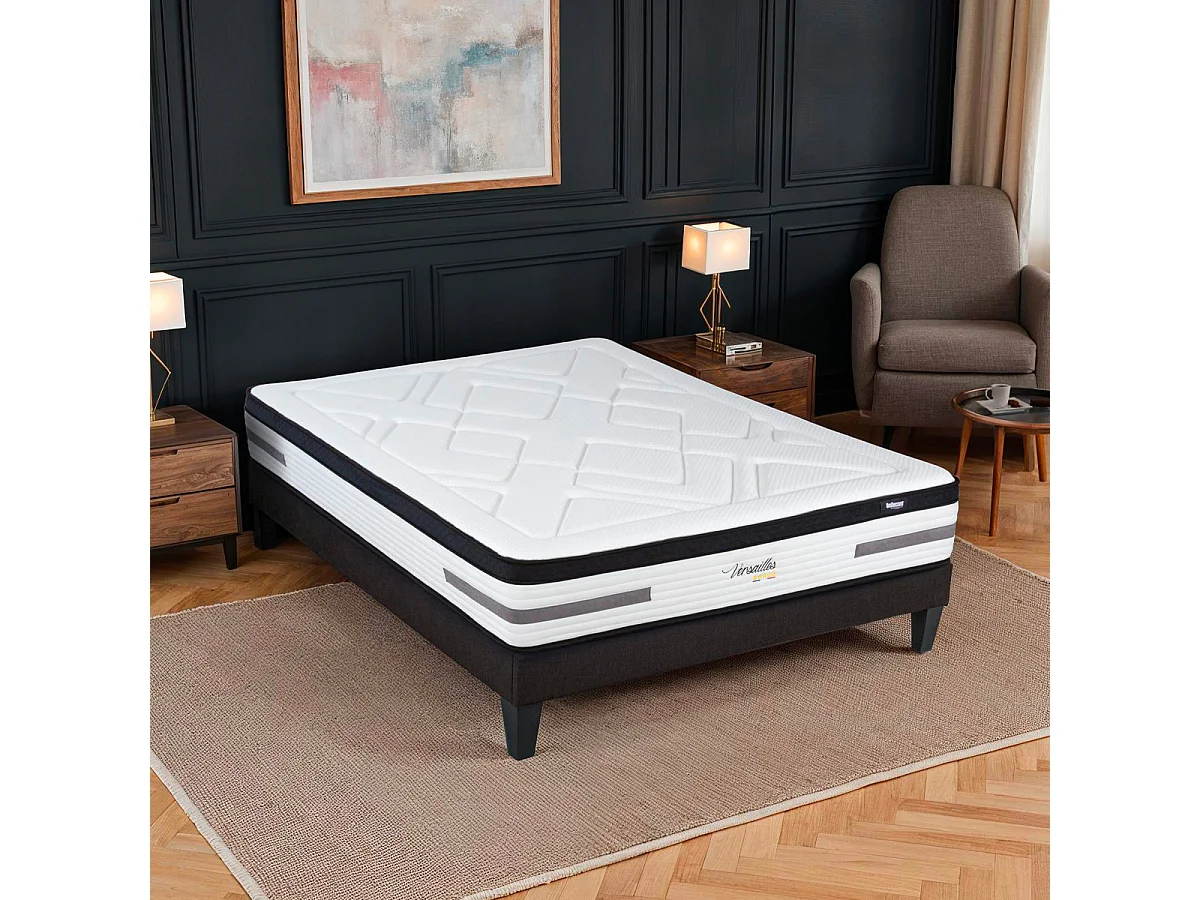 BELLECOUR LITERIE | Ensemble VERSAILLES 180x200 cm | Matelas Ressorts ensachés + Sommier Bois