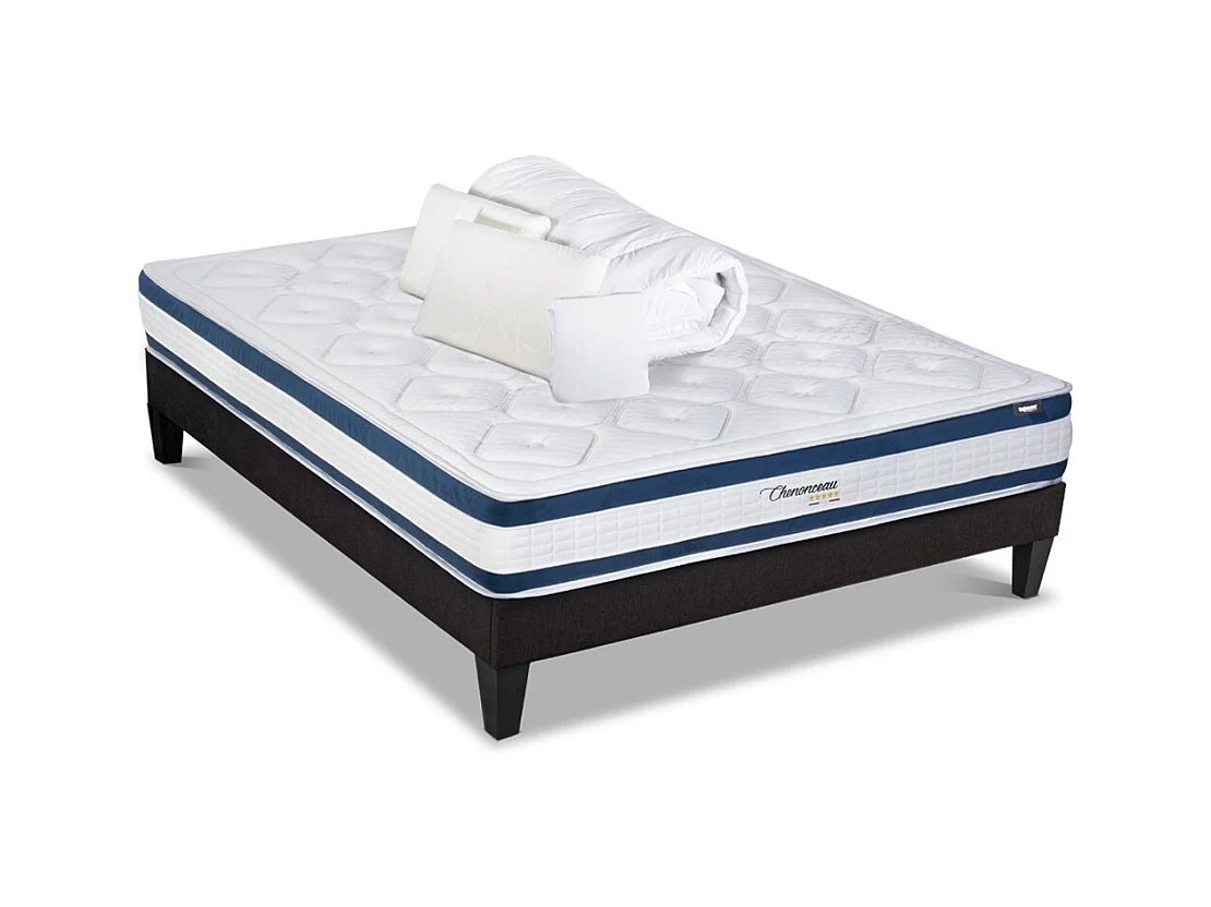 BELLECOUR LITERIE | Pack Prêt à dormir CHENONCEAU 140x200 cm | Matelas Mémoire de forme + Sommier + Accessoires