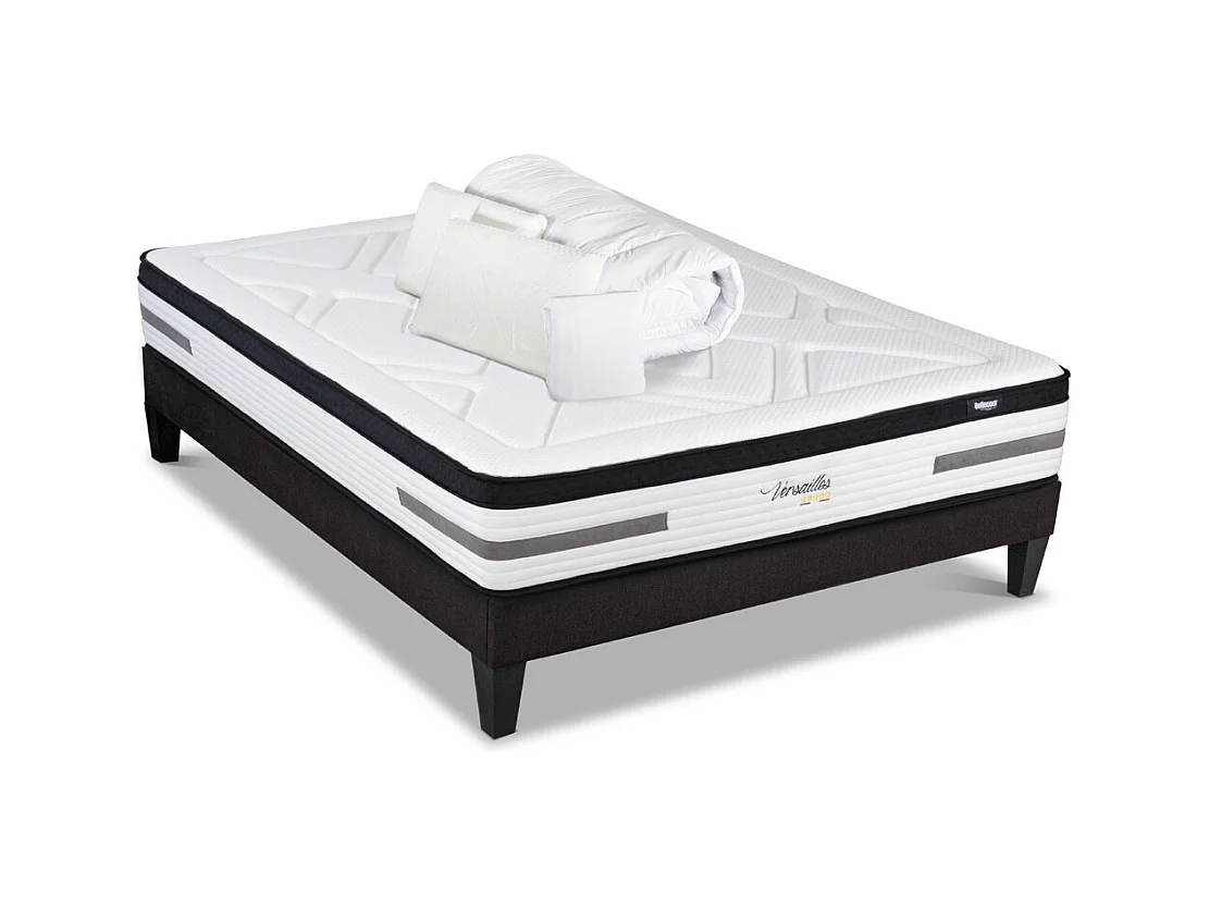 BELLECOUR LITERIE | Pack Prêt à dormir VERSAILLES 160x200 cm | Matelas Ressorts ensachés + Sommier + Accessoires