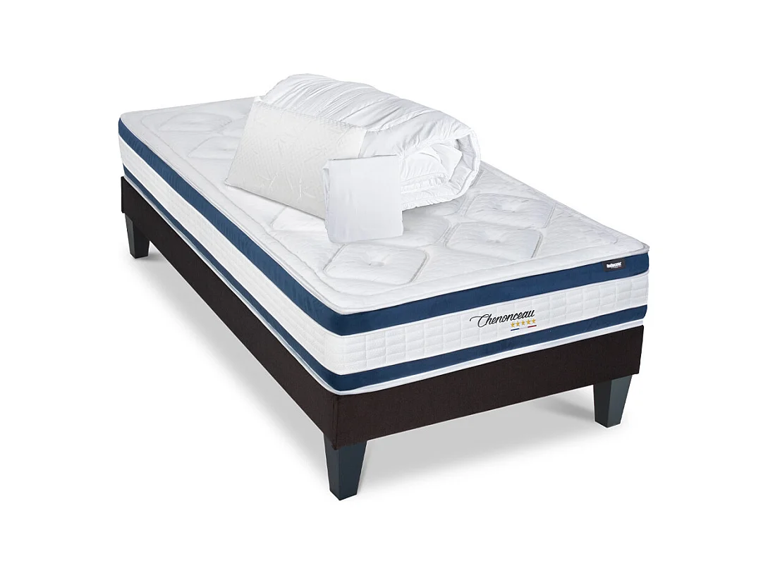 BELLECOUR LITERIE | Pack Prêt à dormir CHENONCEAU 90x200 cm | Matelas Mémoire de forme + Sommier + Accessoires