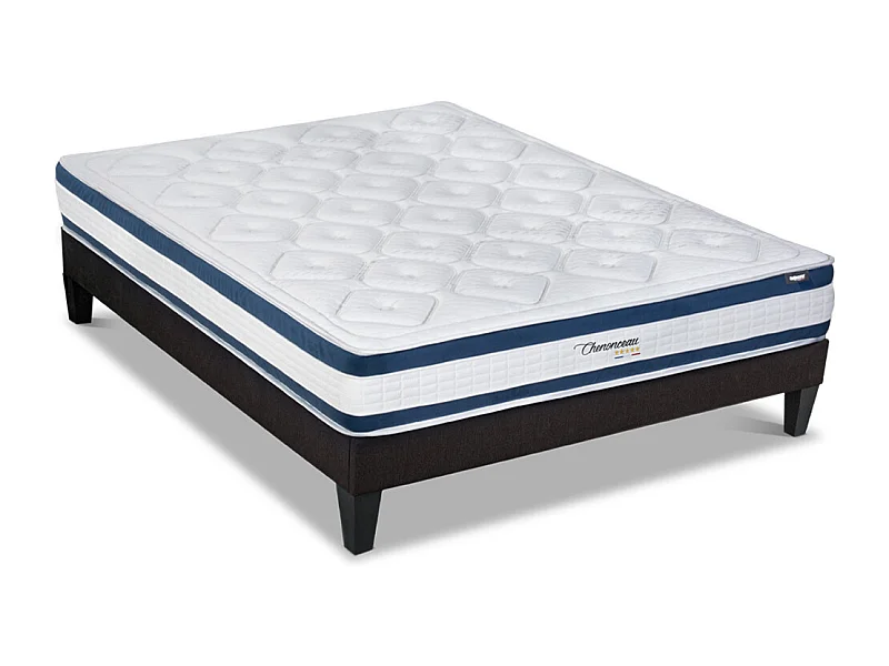 BELLECOUR LITERIE | Ensemble CHENONCEAU 140x190 cm | Matelas Mémoire de forme + Sommier Bois