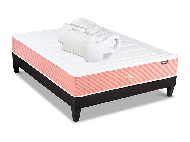 BELLECOUR LITERIE | Pack Prêt à dormir LILAS 140x200 cm | Matelas Mémoire de forme + Sommier + Accessoires