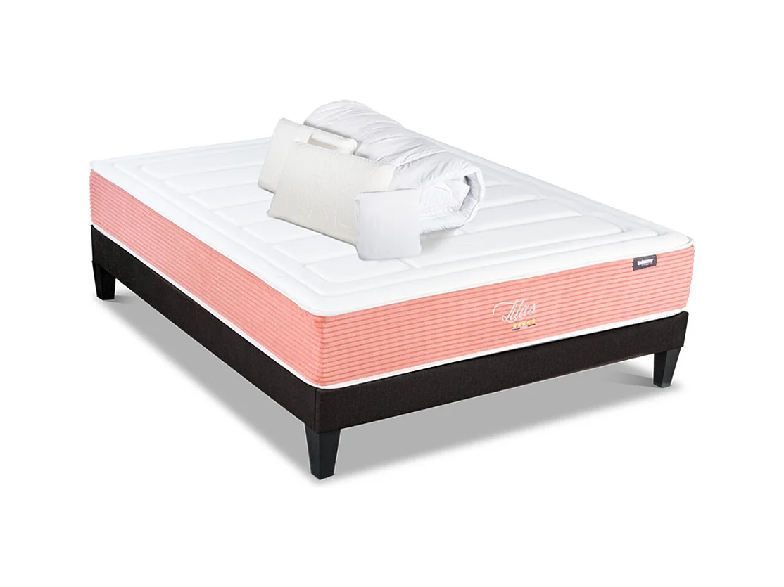 BELLECOUR LITERIE | Pack Prêt à dormir LILAS 140x200 cm | Matelas Mémoire de forme + Sommier + Accessoires