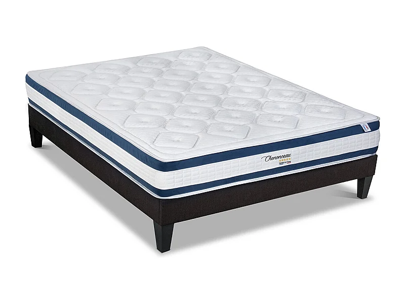 BELLECOUR LITERIE | Ensemble CHENONCEAU 90x200 cm | Matelas Mémoire de forme + Sommier Bois