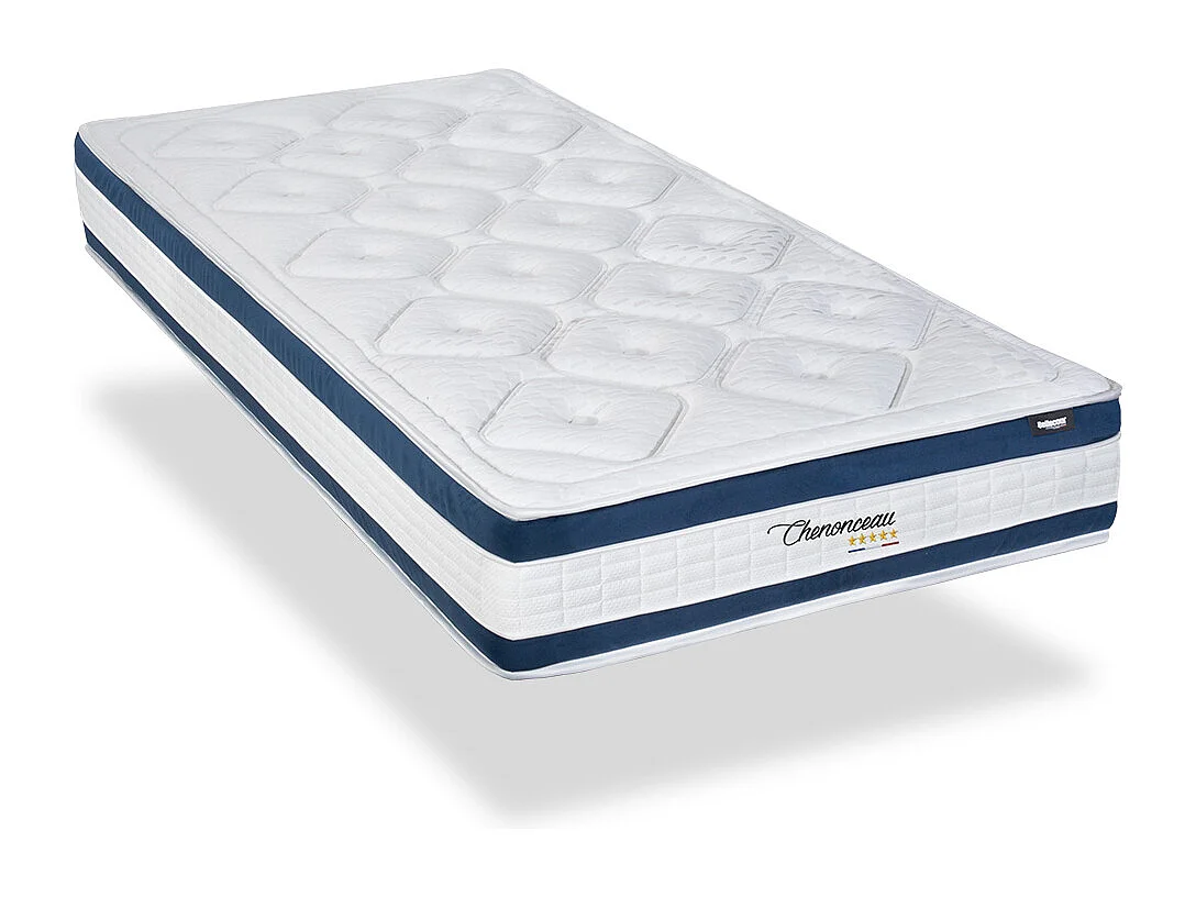 BELLECOUR LITERIE | Ensemble CHENONCEAU 90x200 cm | Matelas Mémoire de forme + Sommier Bois