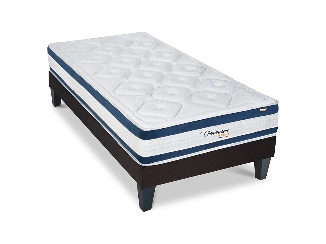 BELLECOUR LITERIE | Ensemble CHENONCEAU 90x200 cm | Matelas Mémoire de forme + Sommier Bois