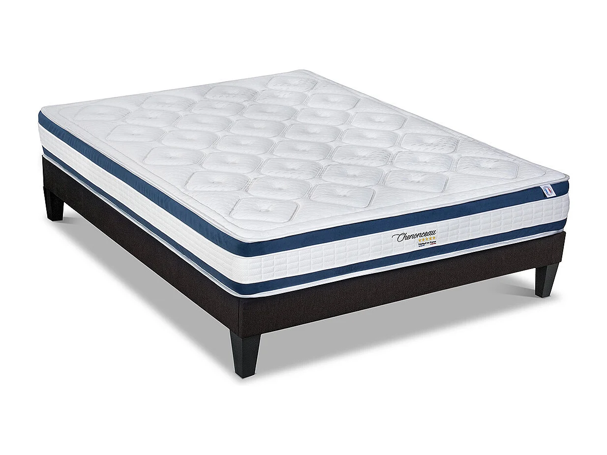 BELLECOUR LITERIE | Ensemble CHENONCEAU 90x200 cm | Matelas Mémoire de forme + Sommier Bois