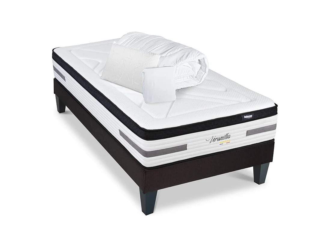 BELLECOUR LITERIE | Pack Prêt à dormir VERSAILLES 90x190 cm | Matelas Ressorts ensachés + Sommier + Accessoires