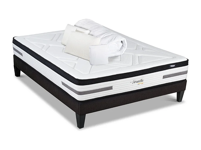 BELLECOUR LITERIE | Pack Prêt à dormir VERSAILLES 90x190 cm | Matelas Ressorts ensachés + Sommier + Accessoires