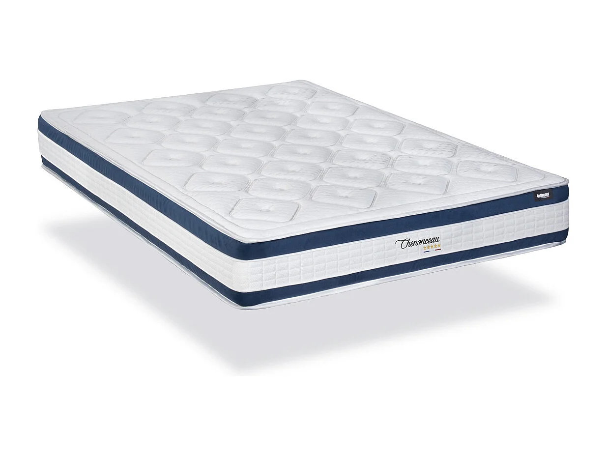 BELLECOUR LITERIE | Ensemble CHENONCEAU 160x200 cm | Matelas Mémoire de forme + Sommier Bois