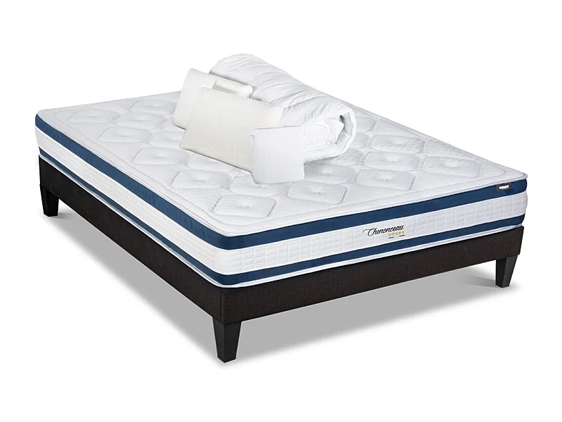BELLECOUR LITERIE | Pack Prêt à dormir CHENONCEAU 140x190 cm | Matelas Mémoire de forme + Sommier + Accessoires