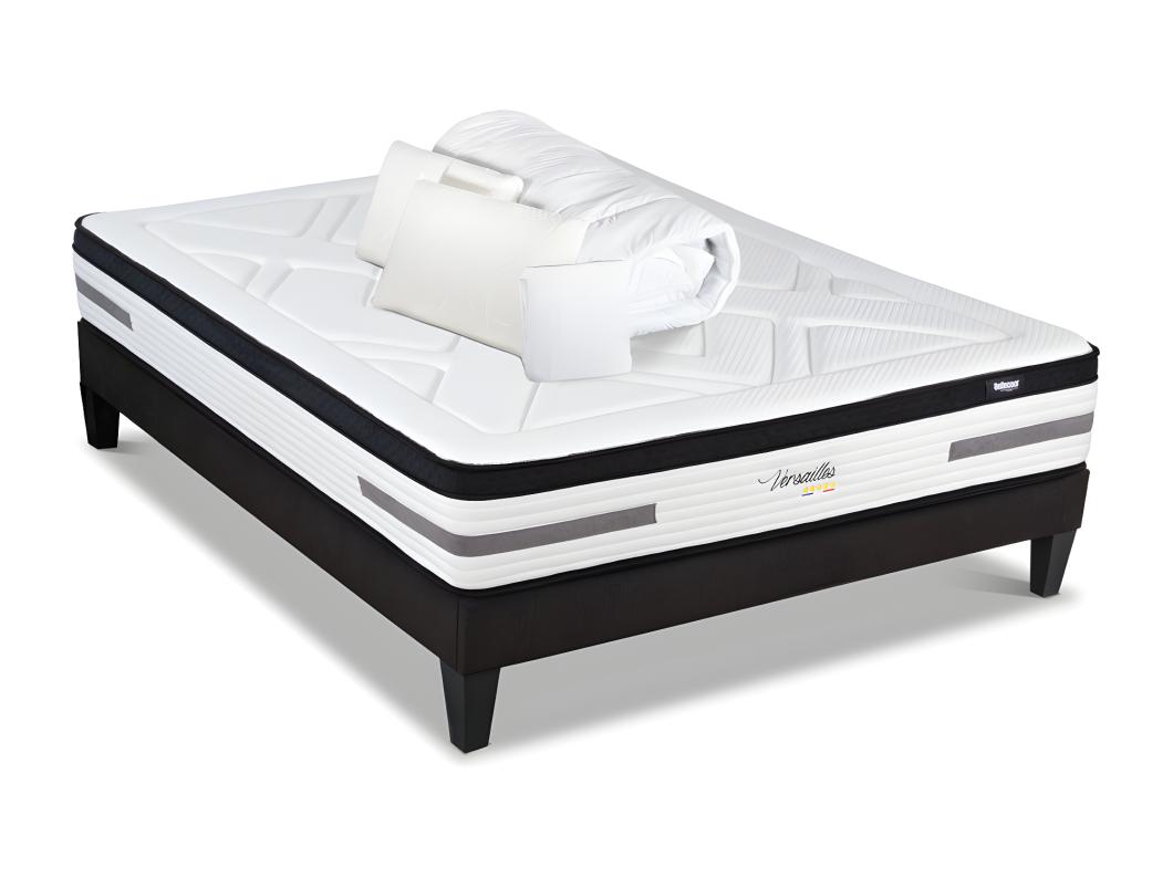 BELLECOUR LITERIE | Pack Prêt à dormir VERSAILLES 140x190 cm | Matelas Ressorts ensachés + Sommier + Accessoires