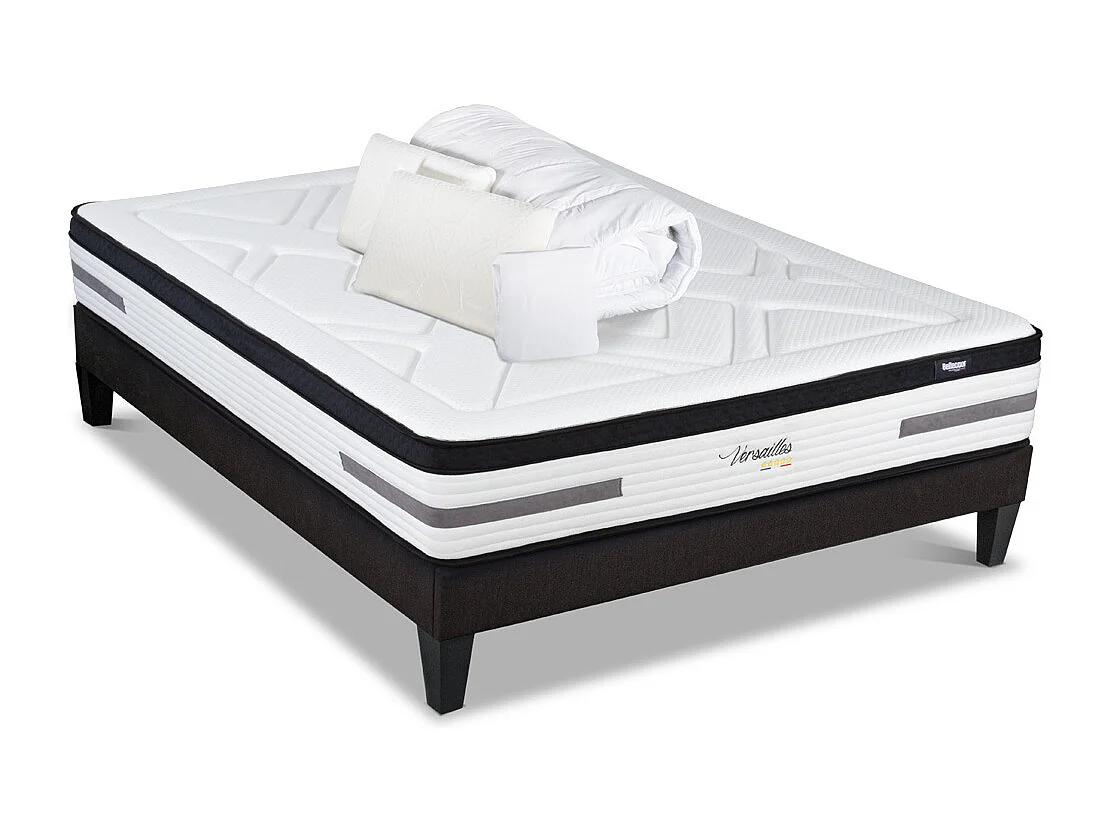 BELLECOUR LITERIE | Pack Prêt à dormir VERSAILLES 140x200 cm | Matelas Ressorts ensachés + Sommier + Accessoires