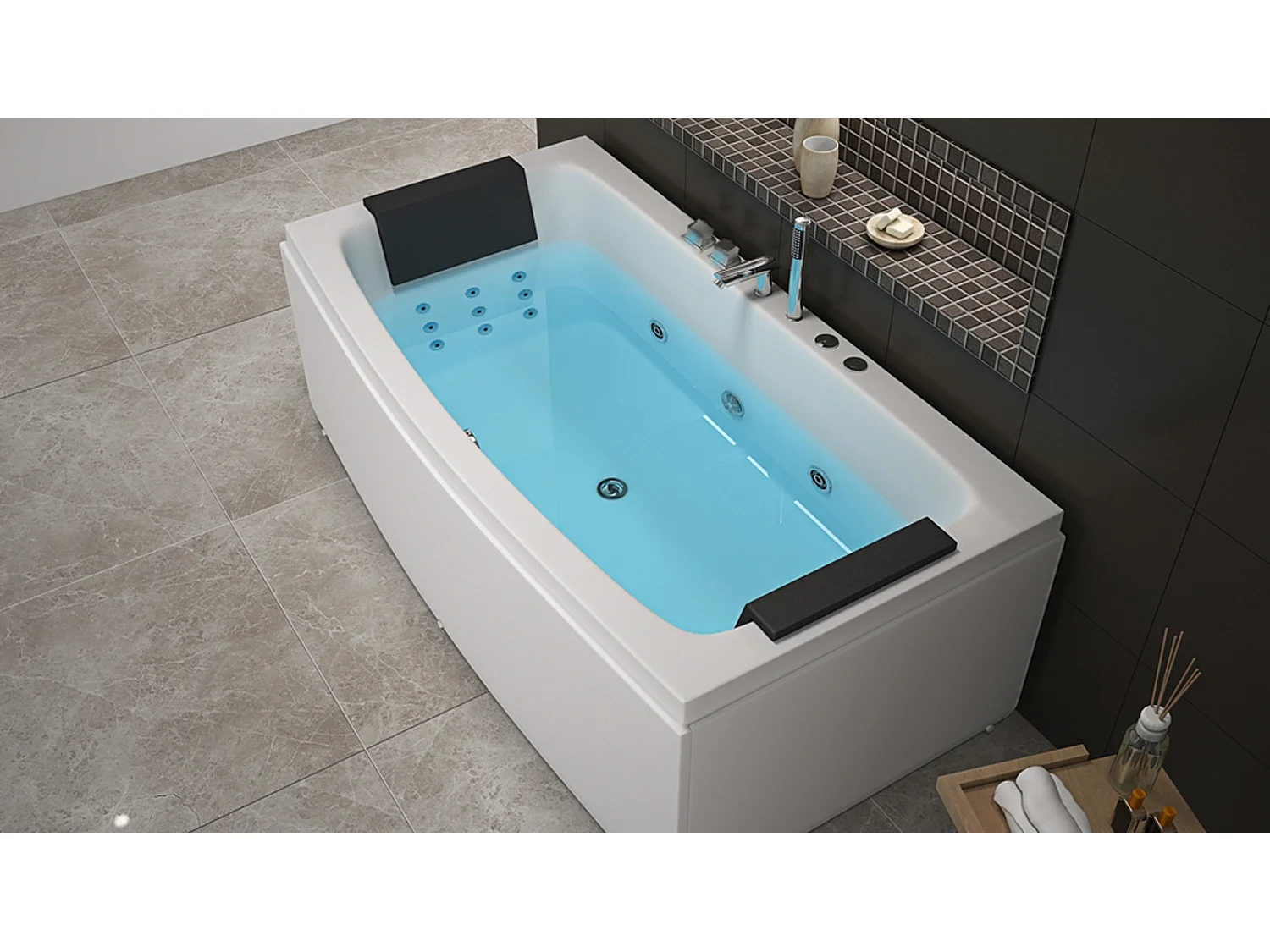 Ouest balnéo - Baignoire Delos 22 jets Balnéo 170 x 80 2 places avec cascade