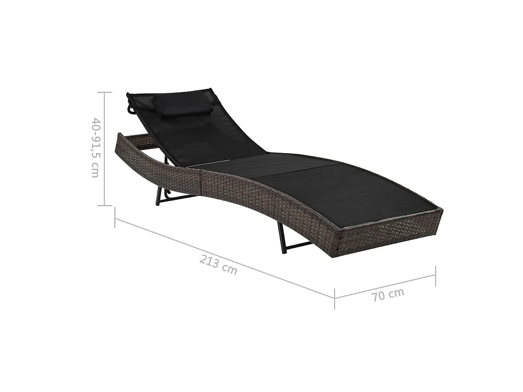 Ligbed met kussen poly rattan bruin