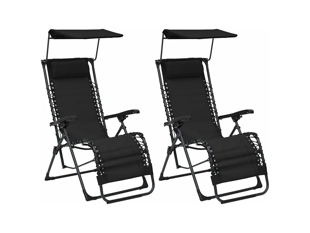 Chaises pliables de terrasse lot de 2 Textilène Noir