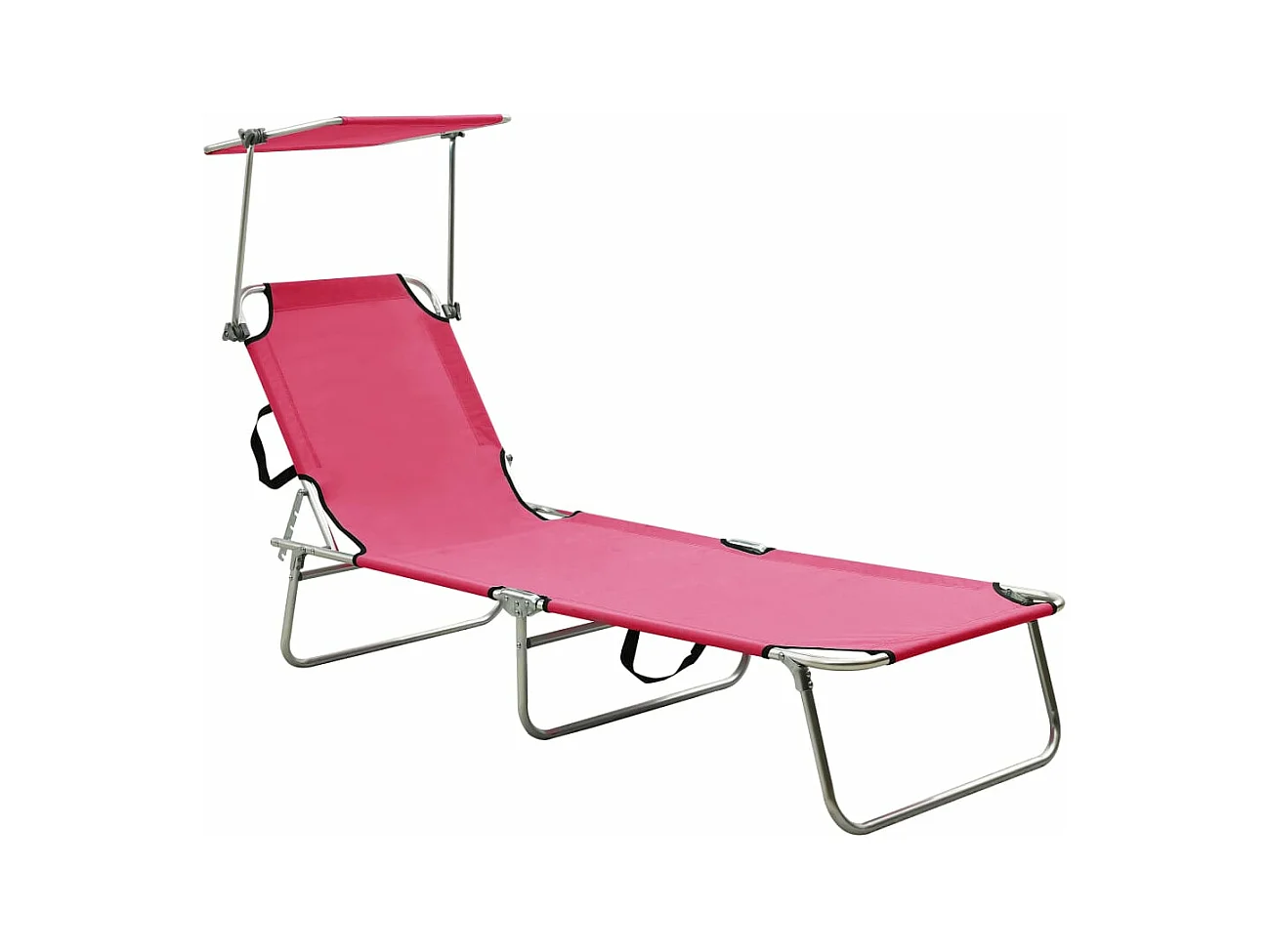 Chaise longue pliable avec auvent acier rose magento