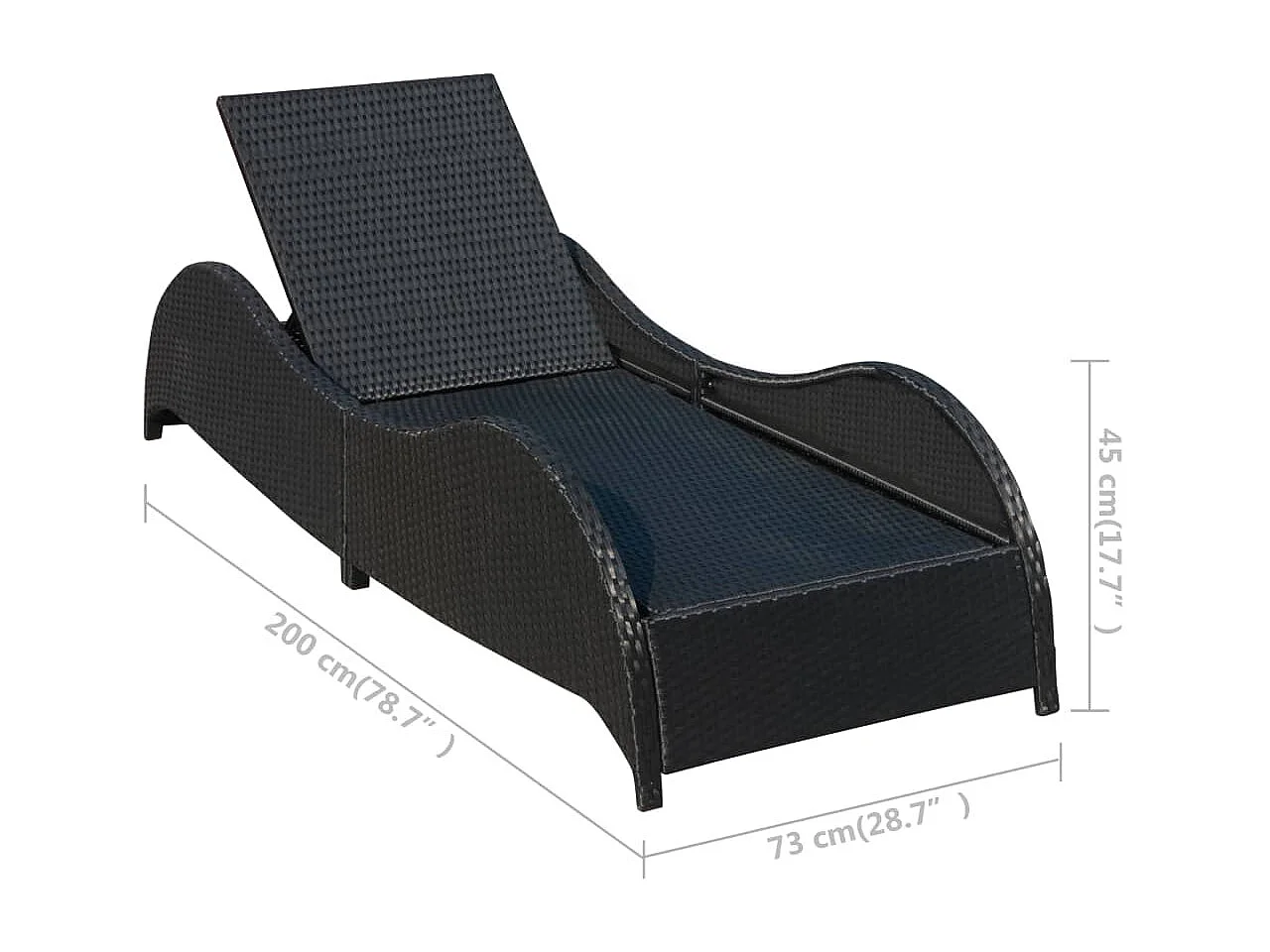 Chaise longue avec coussin Résine tressée Noir