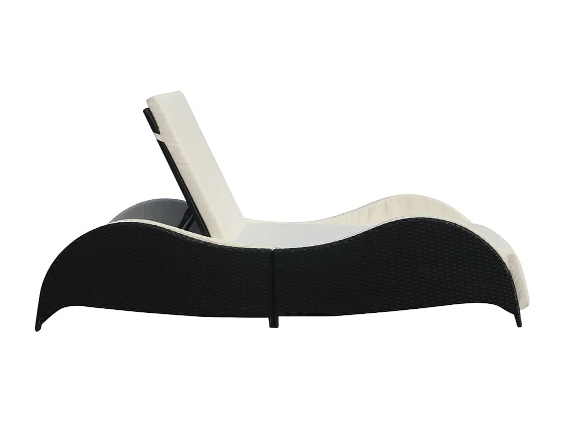 Chaise longue avec coussin Résine tressée Noir