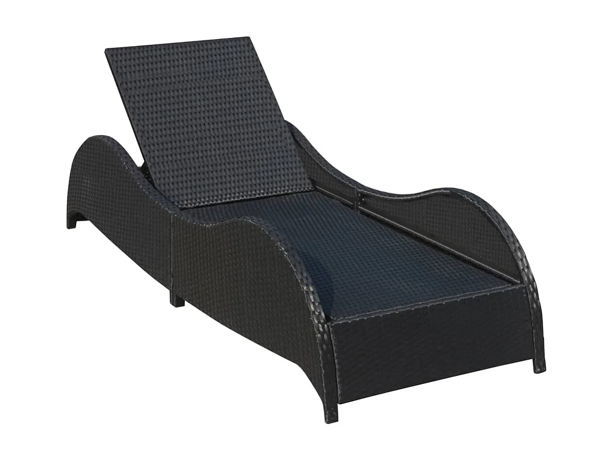 Chaise longue avec coussin Résine tressée Noir