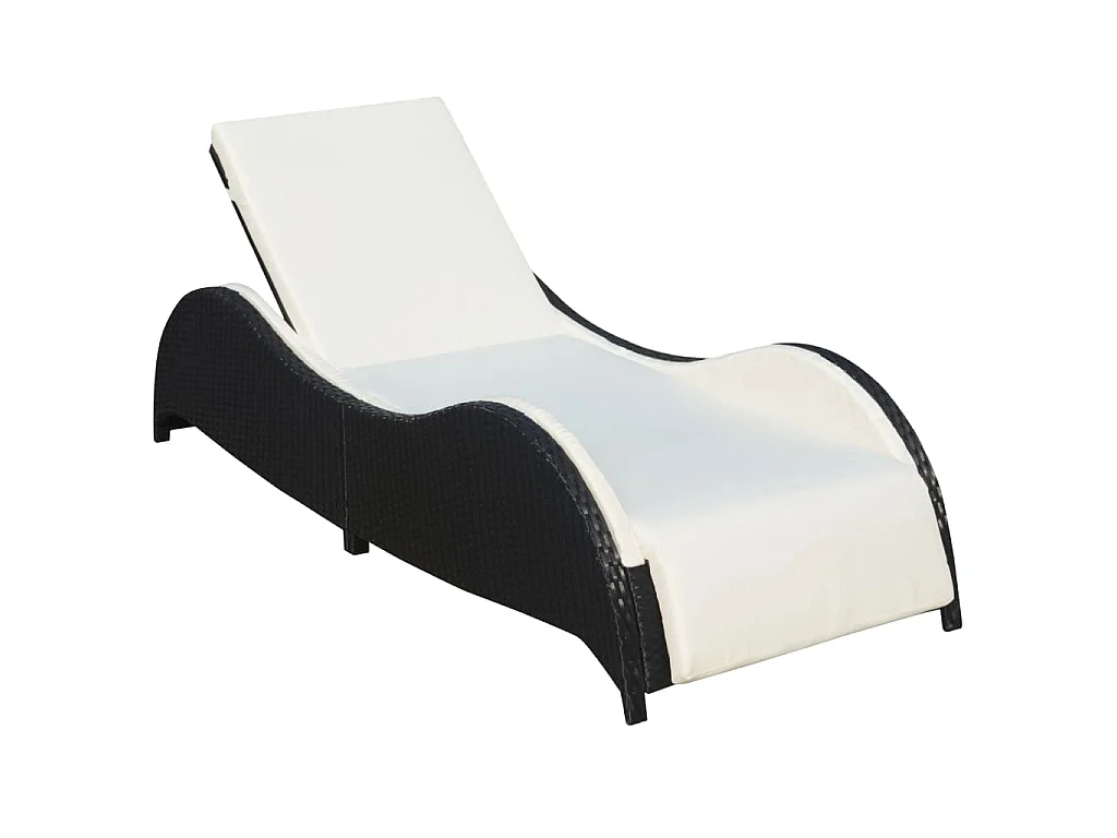 Chaise longue avec coussin Résine tressée Noir
