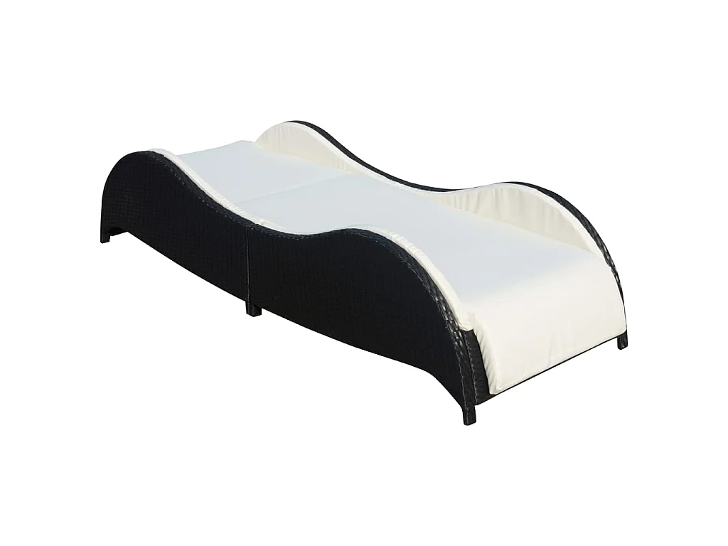 Chaise longue avec coussin Résine tressée Noir