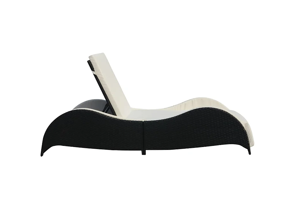 Chaise longue avec coussin Résine tressée Noir