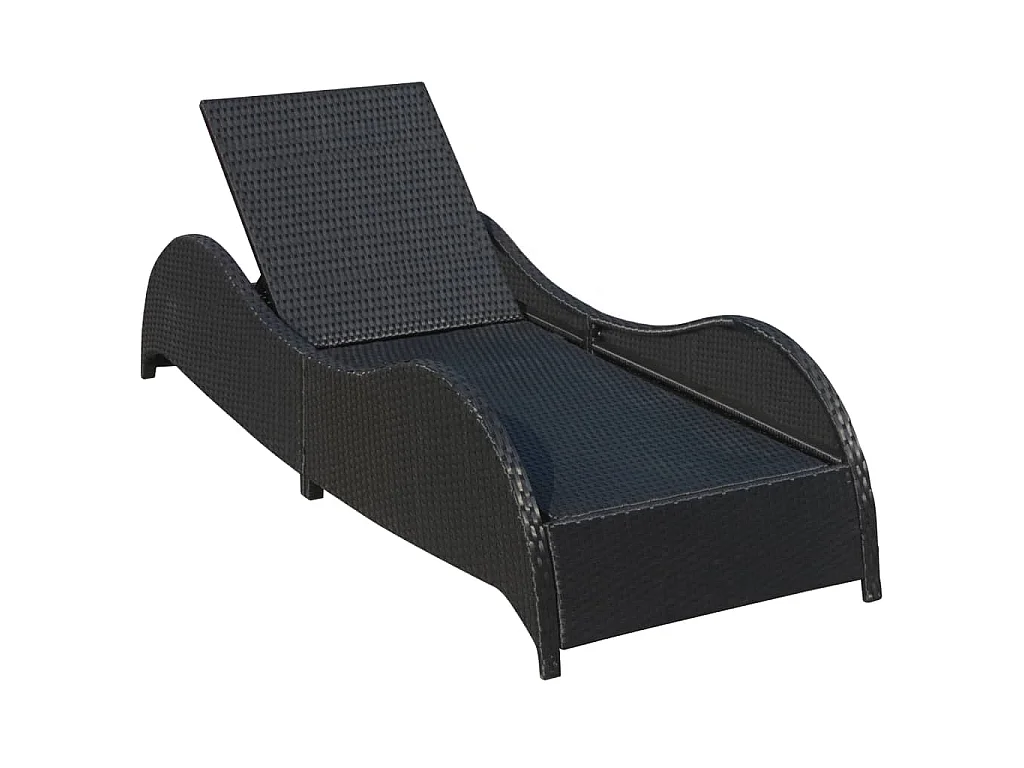Chaise longue avec coussin Résine tressée Noir