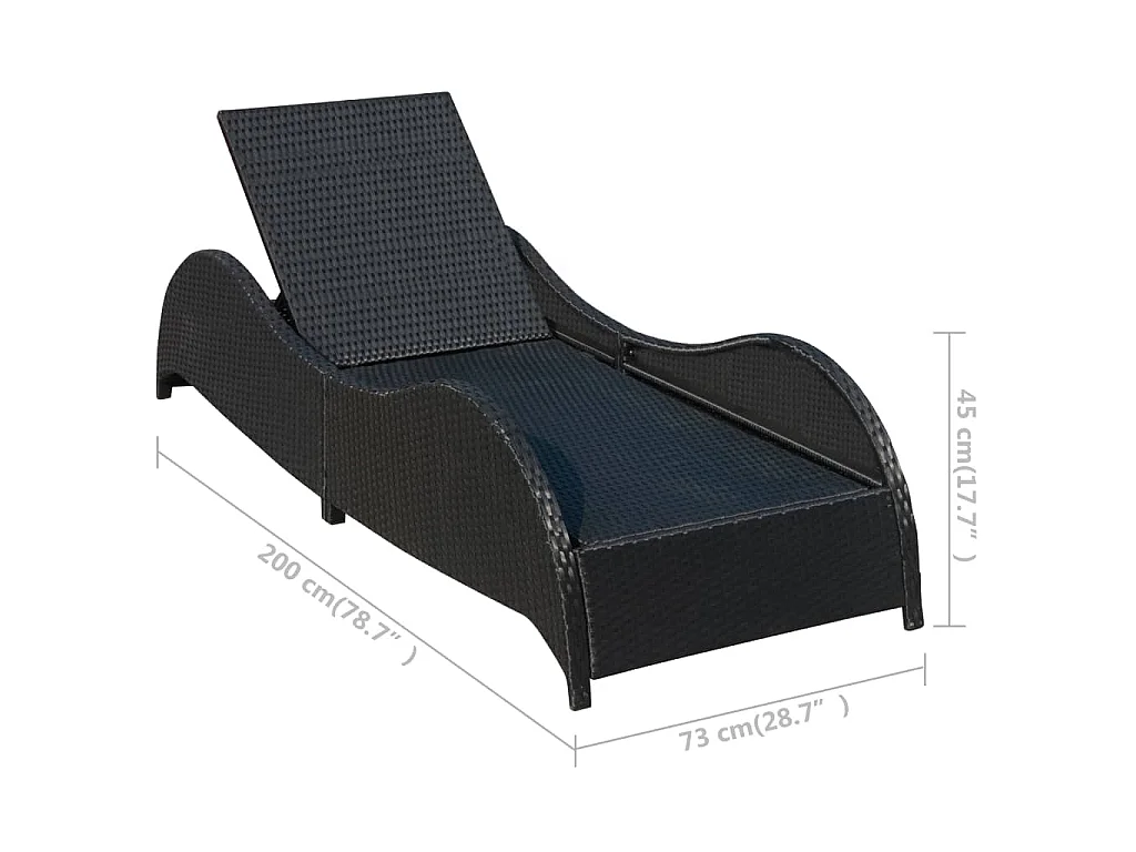 Chaise longue avec coussin Résine tressée Noir