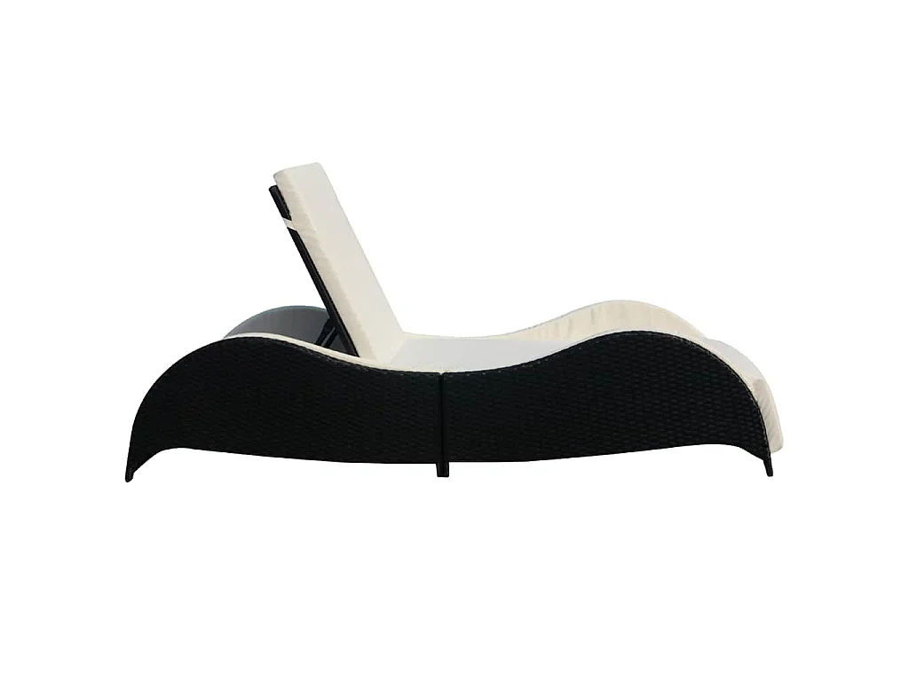 Chaise longue avec coussin Résine tressée Noir